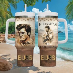 Elvis Presley “If I Can Dream” Vintage Sepia Portrait 40oz Tumbler with Handle