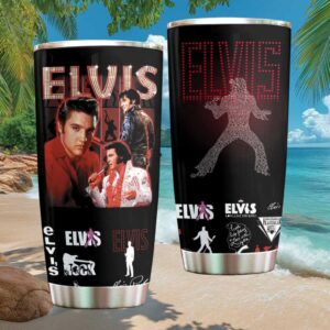 Elvis Presley “Long Live The King” Collage Silhouette Black Stainless Steel Tumbler