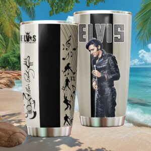 Elvis Presley Long Live The King Leather Suit Silhouette Music Notes Tumbler