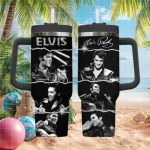 Elvis Presley Signature Black and White Tribute Tumbler with Handle