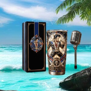 Elvis Presley Stained Glass Style King of Rock and Roll Tumbler