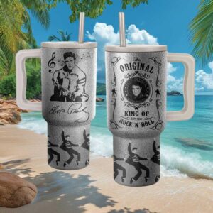 Elvis Presley “The Original King of Rock 'N' Roll” Silver Textured 40oz Tumbler with Handle