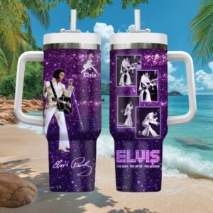 Elvis “The Man, The Myth, The Legend” Purple Galaxy Glitter 40oz Handle Tumbler