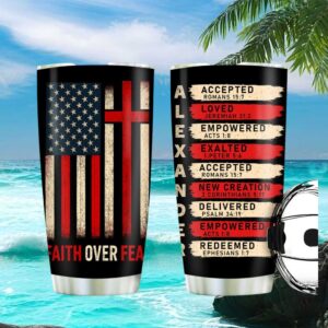 Faith Over Fear American Flag Cross Tumbler Custom Name Acrostic