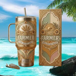 Farmer “Grow Nurture Harvest” 3D Gold Filigree Agriculture Tumbler