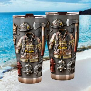 Firefighter Gear Personalized Tumbler Custom Name Fire Department Hero Gift