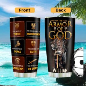 Full Armor of God Personalized Knight & Lion Tumbler Custom Name Scripture Gift