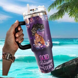 God Is Rewriting My Story African American Woman Prayer Floral Tumbler