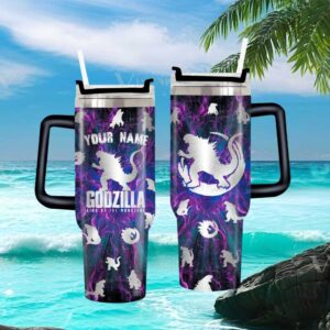 Godzilla King of the Monsters Neon Purple & Blue Personalized Tumbler