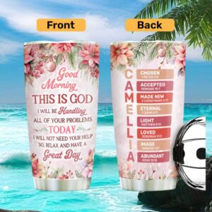 Good Morning This Is God Floral Poinsettia Tumbler Personalized Christian Christmas Gift