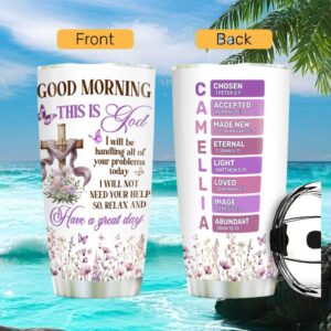 Good Morning This Is God Purple Floral Tumbler Personalized Name Acrostic
