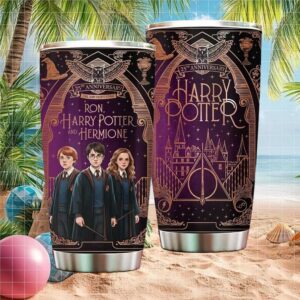 Harry Potter Ron and Hermione Sorcerer's Stone 25th Anniversary Purple Gold Tumbler