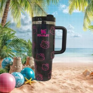 Hello Kitty Pink Outlines on Glitter Black Matte Custom Tumbler