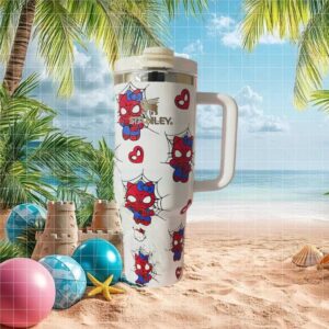 Hello Kitty Spider Man Cosplay Mashup Pattern White Custom Tumbler