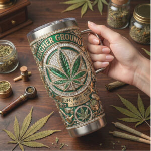 Higher Ground 420 Cannabis Leaf 40oz Tumbler Luxury Stoner Gift