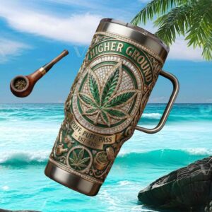 Higher Ground Puff Puff Pass 420 Cannabis Leaf Embossed 40oz Tumbler with Handle