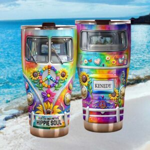 Hippie Soul Tie Dye Retro Van Peace Sign Personalized 30oz Tumbler
