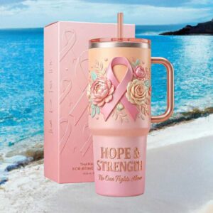 Hope & Strength Breast Cancer Awareness 3D Embossed Floral 40oz Tumbler