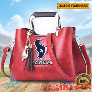 Houston Texans Personalized Name Elegant Leather Handbag with Tassel