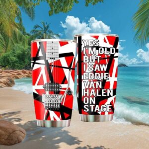 “I Saw Eddie Van Halen On Stage” Frankenstrat Guitar Pattern Tribute Tumbler
