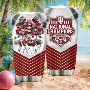 Indiana Hoosiers 2025 National Champions Football Team Collage White Red Tumbler