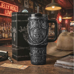 Jelly Roll “I'm Not Okay” Barbed Wire Matte Black 40oz Tumbler