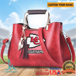 Kansas City Chiefs Personalized Name Top Handle Leather Fashion Bag