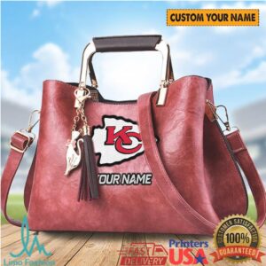 Kansas City Chiefs Personalized Name Top Handle Leather Fashion Bag