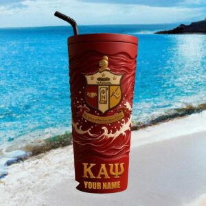 Kappa Alpha Psi Red & Gold 3D Crest Wave Personalized Tumbler
