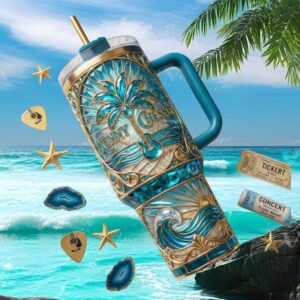 Kenny Chesney Blue 3D Tropical Beach & Acoustic Guitar Summer Tumbler