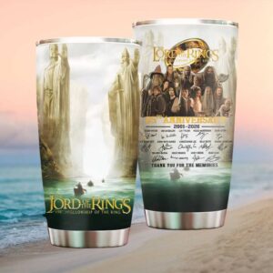 LOTR Fellowship of the Ring Argonath 25th Anniversary Cast Signature Tumbler
