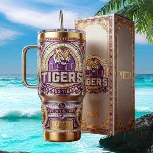 LSU Tigers “Eye of the Tiger” Luxury Gold & Purple Jeweled Yeti Tumbler