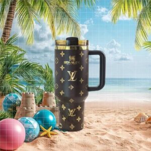 Luxury Fashion Monogram Pattern Matte Brown and Gold Insulated Tumbler