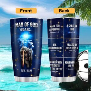 Man of God Lion Cross Personalized Tumbler Custom Christian Warrior Gift for Him