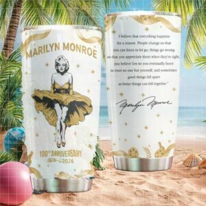Marilyn Monroe 100th Anniversary 1926 2026 Gold Dress Quote Tumbler