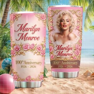 Marilyn Monroe 100th Anniversary Pink Floral Rose Commemorative Tumbler