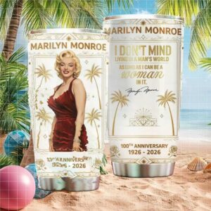 Marilyn Monroe 100th Anniversary Retro Red Dress Hollywood Palm Tree Tumbler