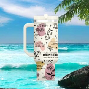 Mental Health Matters Affirmations & Floral Design Positive Quote Insulated Cup