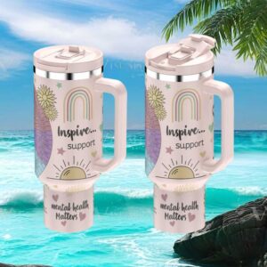 Mental Health Matters “Inspire & Support” Rainbow Pastel Pink Tumbler