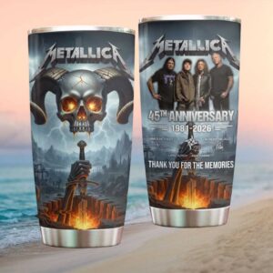 Metallica 45th Anniversary 1981 2026 Horned Skull & Band Signatures Tumbler