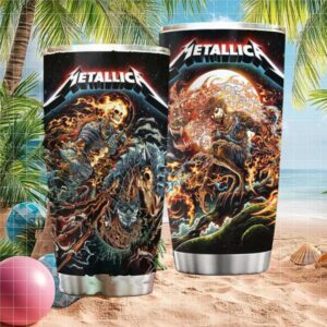 Metallica Ghost Rider Skeleton Flaming Knight Rock Band Tumbler