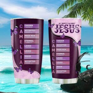 My Identity In Christ Jesus Butterfly Tumbler Custom Name Scripture Gift