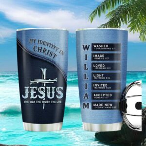 My Identity in Christ Personalized Denim Style Tumbler Jesus Way Truth Life