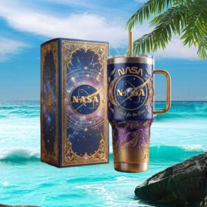 NASA Celestial Galaxy “Reach for the Stars” Vintage Gold Filigree Tumbler