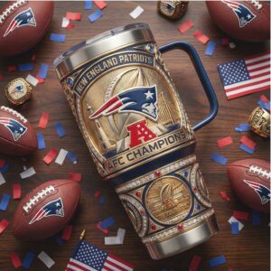 New England Patriots AFC Champions 40oz Tumbler 3D Lighthouse & Football Trophy Design