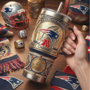 New England Patriots AFC Champions 40oz Tumbler 3D Lighthouse & Football Trophy Design