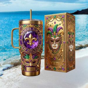 New Orleans Mardi Gras Luxury Gold & Purple 3D Mask YETI Tumbler