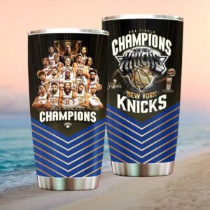 New York Knicks 2025 NBA Finals Champions Blue Gold Chevron Tumbler