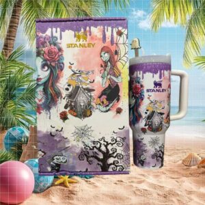 Nightmare Before Christmas Sally and Jack Skellington Purple Drip Tumbler