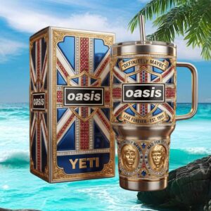 Oasis “Definitely Maybe” Union Jack Jeweled 40oz Tumbler Live Forever Edition